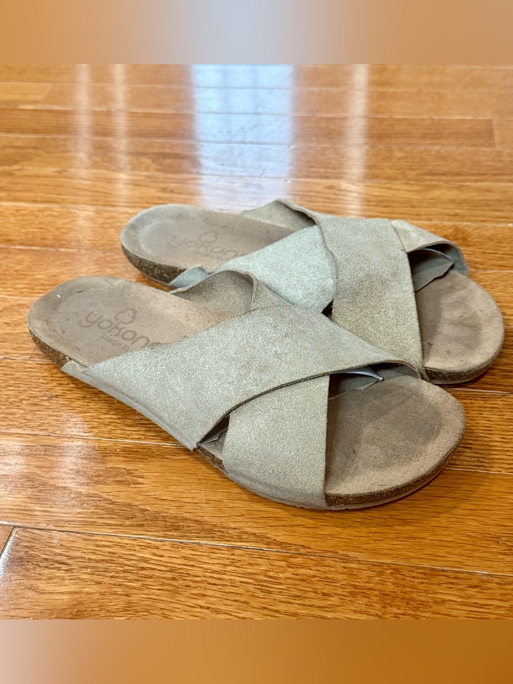 Yokono Spain Women’s 7.5 Suede Crisscross Slides Sandals Comfort Cork Spain Boho